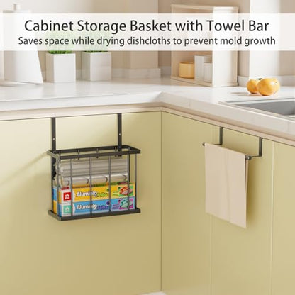 DTUQYX 3 Pack Over Cabinet Door Organizer - Adjustable Cabinet Door Organizer with Towel Rack,Hanging Over the Door Organizer for Cutting Board, Plastic Wrap, Aluminum Foil, Cleaning Supplies, Baking