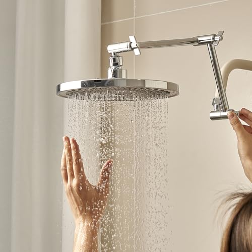 VEVOR Shower Head Extension Arm, 16 inches, Brass Shower Arm Extender with Flexible Adjustable Angle Height, Chrome Finish, G1/2 Universal Thread Connector Compatible, for Rain & Handheld Showerhead - size: 16''