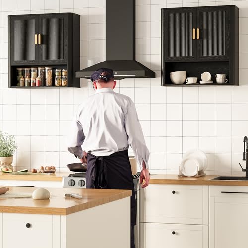 Bathroom Wall Cabinet, Wall-Mounted Medicine Cabinet with Adjustable Wood Shelf & Doors, Floating Bathroom Cabinet Over Toilet for Laundry Room & Kitchen & Living Room (Black) - color: Black