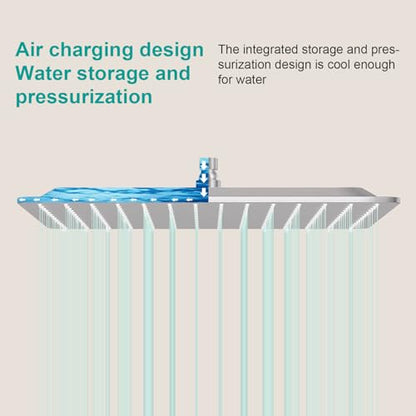 Square Rain Shower Head, High Flow Stainless Steel,Work with any decorative style，All Metal Rainfall Shower Head (Brushed Nickel, 16)