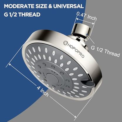 High Pressure Shower Head, HOPOPRO 5-Mode Fixed Showerhead, NBC Recommended | The Washington Post, NBC News, Today Recommended, Consumer Reports Tested High Flow Fixed Shower Head (4 Inch Brushed Nickel) - color: Brushed Nickel, style: 4 Inch Modern