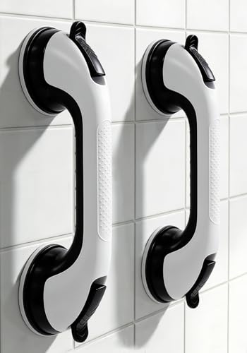 2PK Grab Bars for Shower Handle, Elderly Assistance Products, Black | Seniors Removable Bar Safety, Suction Cup for Bathtubs and Showers/Bathroom/Walls, Heavy Duty Handrails Grip, No Drilling - color: Black-2 PACK