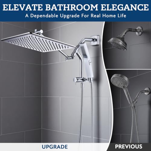 G-Promise 12 Inch All Metal Rain Shower Head with Handheld Spray (Chrome) | Full Body Coverage, Pause Mode Diverter, Power Wash Mode Handheld, Suits Every Height, Easy to Install, Modern Bath Upgrade - color: Chrome, size: 12 Inches