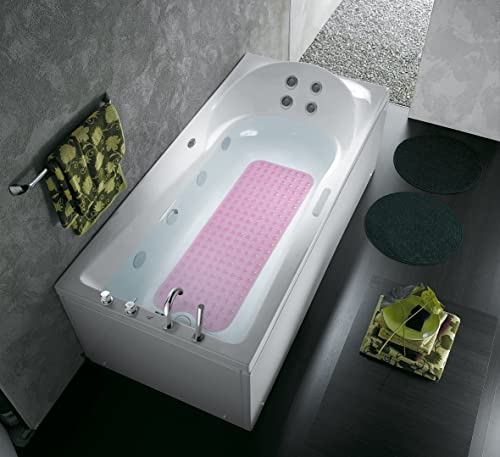 Bathtub and Shower Mats, Extra Long Non-Slip Bath Tub Mat 39 x 16 Inch, Machine Washable Bathmat with Suction Cups & Drain Holes for Bathroom Floor, Clear Pink - color: Clear Pink