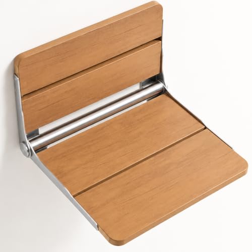 Upgraded Wide Bracket Wall Mounted Folding Shower Seat, Heavy Duty Waterproof Fold Down Shower Bench with Stainless Steel Bracket, Foldable Shower Chair for Inside Shower, 400 lbs Capacity, Brown - color: Brown