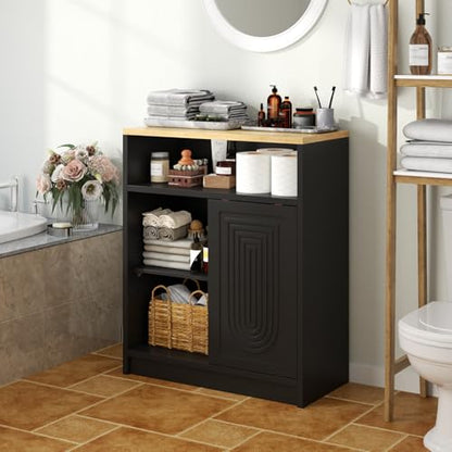 Gyfimoie Freestanding Bathroom Storage Cabinet with 3 Drawers & 1 Sliding Door, Floor Cabinet with Adjustable Shelves for Bathroom, Entryway (Black)