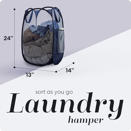 Handy Laundry Collapsible Mesh Foldable Hamper 14" x 14' x 24" Navy Blue - color: Blue