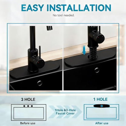 MAYYAYA Kitchen Sink Faucet Hole Cover, 10 IN, 304 Stainless Steel, Black-RunRoadShape | Deck Plate Escutcheon, Plumbing Cover Plate, For Pull Down Faucet - color: Black-Run