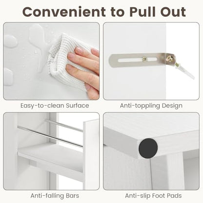Giantex Slim Bathroom Storage Cabinet, Space-saving Toilet Side Cabinet with Slide-out Drawers on 3 Wheels, Freestanding Narrow Toilet Paper Holder for Living Room, Laundry Room, Compact Space (White) - color: White
