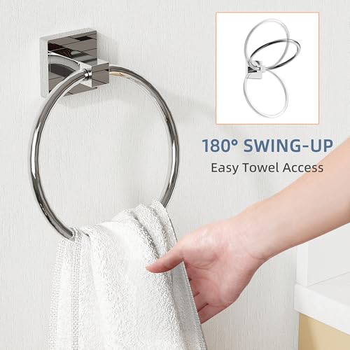 RUACQ Towel Ring, Hand Towel Holder for Bathroom Wall, Chrome, 2 Pack | Wall Mounted Hand Towel Bar, 304 Stainless Steel Towel Hanger, Square Base, Round Towel Holder Design, Modern, Heavy Duty - color: Chrome, size: 2