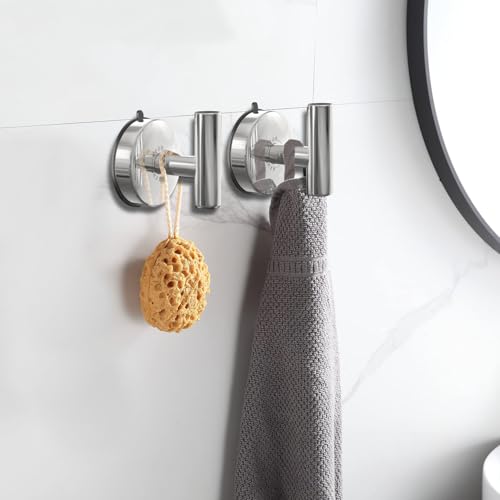 DGYB Large Suction Cup Hooks for Shower Set of 2 Black Towel Hooks for Bathrooms 15 Lb Removable Wall Hooks for Hanging (Chrome 2Pcs) - color: Chrome 2Pcs