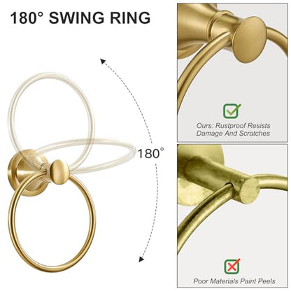 Towel Ring, Bathroom Hand Towel Holder Wall Mounted Brushed Gold | Modern Round, Heavy Duty Towel Rack Hanger, Hardware Accessory, SUS 304 Stainless Steel Rustproof for Bath, Kitchen, RV - color: Brushed Gold