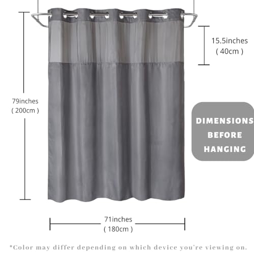Extra Long 71x79 Gray Waffle Fabric Hook Free Shower Curtain with Removable Polyester Liner–Heavy Weight - color: Grey, size: 71"W x 79"L (Pack of 1)