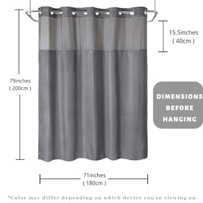 Extra Long 71x79 Gray Waffle Fabric Hook Free Shower Curtain with Removable Polyester Liner–Heavy Weight - color: Grey, size: 71"W x 79"L (Pack of 1)