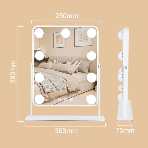 YEKKOPT Vanity Mirror with Lights,Lighted Makeup Mirror with 9 LED Bulbs, Light Up Makeup Mirror with Lights for Dressing Room & Bedroom,Smart Touch Control,360 Rotation - size: 14"L x 12"W