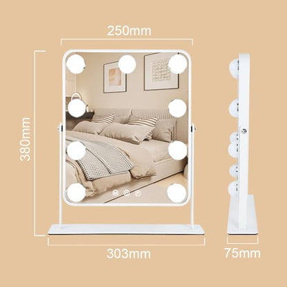 YEKKOPT Vanity Mirror with Lights,Lighted Makeup Mirror with 9 LED Bulbs, Light Up Makeup Mirror with Lights for Dressing Room & Bedroom,Smart Touch Control,360 Rotation - size: 14"L x 12"W