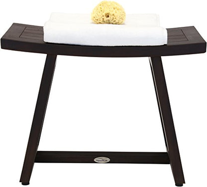 (Fully Assembled) AquaTeak Patented 24" Asia Buru Mocha Teak Shower Bench | Durable, Water-Resistant Teak, Shower Chair & Shaving Foot Rest, Indoor/Outdoor Use - size: B. Bench Fully Assembled