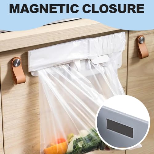 Foldable Trash Bag Holder, Magnetic Portable Trash Bag Holder Easy to Open Close, Space Saving Wall Mounted Foldable Garbage Bag Hanger for Kitchen Toilets Table Sides (Gray-2PCS) - color: Gray-2PCS