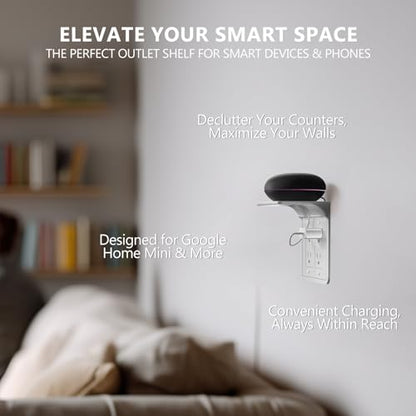 WALI Double Outlet Shelf Wall Holder – Bathroom Shelf Duplex for Electric Toothbrush, HomePod Mini, Echo Dot & Phone Charging – White (DLS001) - size: Larger