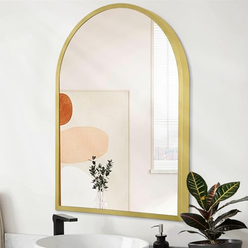 Arched Bathroom Mirror for Wall, Arch Wall Mirror Aluminum Alloy Frame Mirror for Vanity Living Room, Bedroom, Entryway Small 16"x12" - color: Light Gold, size: 16"L x 12"W