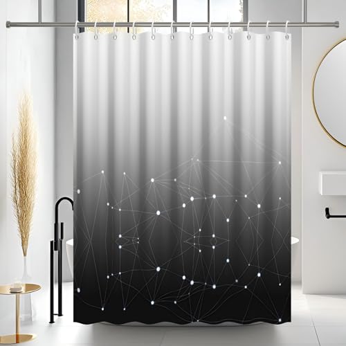 Black and White Ombre Shower Curtain, Cloth Waterproof Geometric Shower Curtains Set for Bathroom, Machine Washable Bathroom Curtain with 10 Hooks, 60x72 Inches - color: Ombre Geometric - Black, size: 60"W x 72"L (Pack of 1)