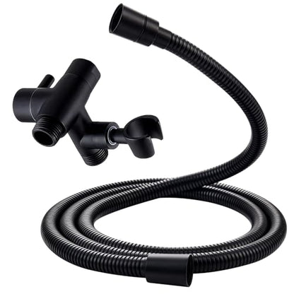 G-Promise Solid Metal Shower Arm Diverter with Handshower Mount, 70 Inch Stainless Steel Long Shower Hose, Flexible and Tangle-Free, for Shower and Pet Shower, Clean Bathroom Corners (Matte Black)