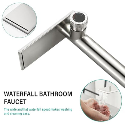 becola Modern Bathroom Sink Faucet，Tall Faucet for Bathroom Sink，Brushed Nickel Vessel Sink Faucet，Single Hole Cold and Hot Basin Water Faucet，Vanity Faucet with Adjust Knobs and Two Supply Lines - color: Brushed Nickel, size: Tall