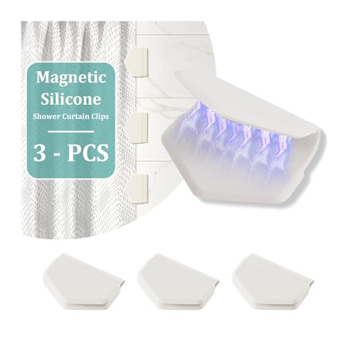3 Pack Magnetic Silicone Shower Curtain Clips,Strong Magnet Curtain Holders | Shower Curtain Clips for Liners, Self-Adhesive Waterproof, Keep Liner Sealed to Wall, Windproof Easy Installation No-Drill - color: 3 Packs