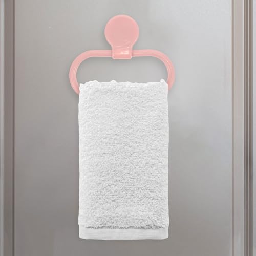 GALPADA Self-Adhesive No Drilling Towel Holder Ring for Bathroom Kitchen Abs Wall-Mounted Hand Towel Rack Easy Peel and Stick Installation Pink Design and More