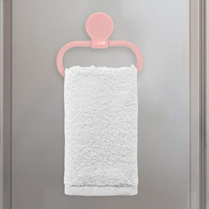 GALPADA Self-Adhesive No Drilling Towel Holder Ring for Bathroom Kitchen Abs Wall-Mounted Hand Towel Rack Easy Peel and Stick Installation Pink Design and More