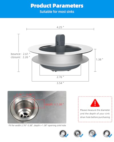 Hibbent 3 in 1 Kitchen Sink Drain Strainer and Stopper Combo, Chrome Stainless Steel Wraped Shell, Anti-Clogging Basket Strainer with Foldable Handle for US Standard 3-1/2" Drain - style: Stainless-wrap Shell with 1 Strainer