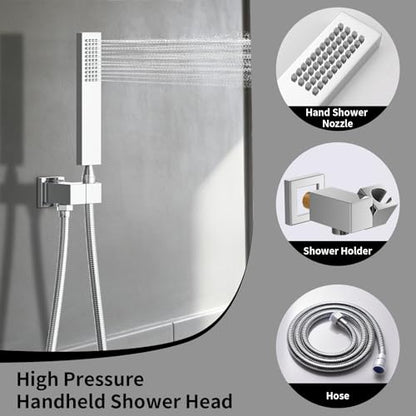 AYIVG Ceiling Mount 20x14 Inch Rainfall Shower System With 6 On Off Body Jets 3 Way Diverter Shower Faucet And Handheld Shower Heads Temperature Display Set (Chrome) - color: Chrome