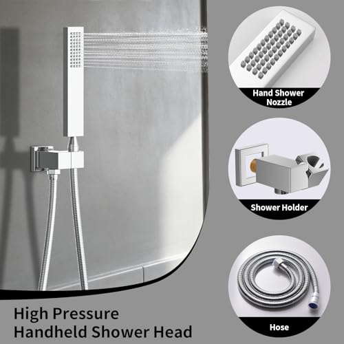 AYIVG Thermostatic Full Body Rainfall Shower System Dual 3 Way Diverter Valve 6 Function Ceiling Mount 14x20" ShowerHeads With 6 Jets 2 Handheld Shower Set (Chrome) - color: Chrome