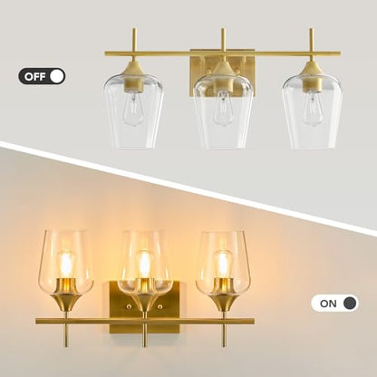 VONLUCE 3 Light Bathroom Vanity Light Fixture,Brushed Gold | Wine Glass Shades, E26 Sockets, Easy to install, Vanity Lights for Bathroom Bedroom Hallway Living Room - color: Gold, size: 3-Light