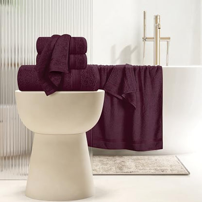 MyOwn 6 Piece Towel Set, 100% Combed Cotton - 2 Bath Towels, 2 Hand Towels, 2 Wash Cloths - 500 GSM Luxury Hotel Quality Ultra Soft Highly Absorbent Towel Set for Bathroom - Burgundy - color: Burgundy
