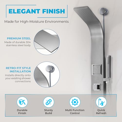 ANZZI Level 66" Body Massage 2 Jetted Shower Panel System With Heavy Rain | Includes Two 2 Fully Adjustable Acu Stream Jets, Installation Installs To Existing Water Line, Built To Last - color: Stainless Steel 2, style: 2 Jets