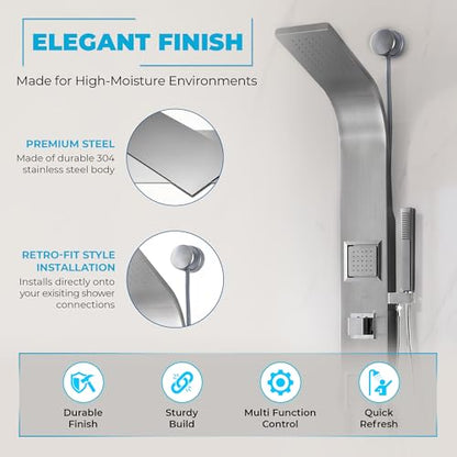 ANZZI Level 66" Body Massage 2 Jetted Shower Panel System With Heavy Rain | Includes Two 2 Fully Adjustable Acu Stream Jets, Installation Installs To Existing Water Line, Built To Last - color: Stainless Steel 2, style: 2 Jets
