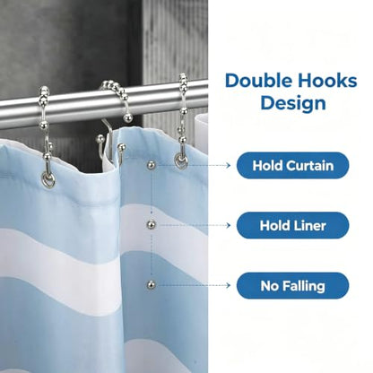 Shower Curtain Hooks, 12 Pack Rust-Resistant Metal Double Roller Shower Curtain Rings, Smooth Glide Double Hook Design for Shower Curtains and Liners, Fits Standard Bathroom Shower Rods, Nickel