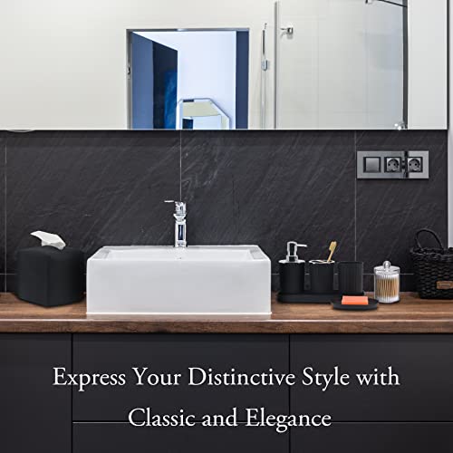 Bathroom Accessory Set, 10 Piece Black Bathroom Set Complete | Includes Trash Can, Soap Dispenser, Toothbrush Holder, Soap Holder, Tumbler, Toilet Brush, Tray, Qtip Holders, Tissue Cover - color: Black
