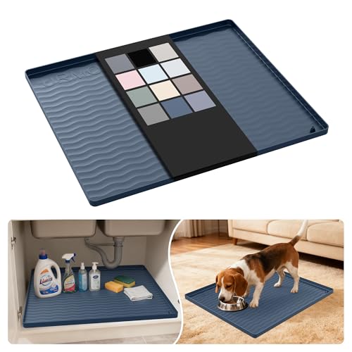 URMONA Waterproof Silicone Under Sink Mat 22'' x 19'' Shelf Liner for Kitchen and Bathroom, Cabinet and Counter Protector, Storage and Organizers, Litter Mat, Pet Cat Puppy Essentials(Dark Grey) - color: Dark Grey, size: 19"W x 22"L