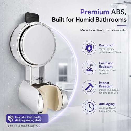 Suction Cup Shower Head Holder, Chrome, No Drill, Adjustable | Strong Suction Hold, Removable No-Drill Wall Mount with Adjustable Angle for Smooth Tile, Glass, Marble and Metal Surfaces - style: Chrome-L