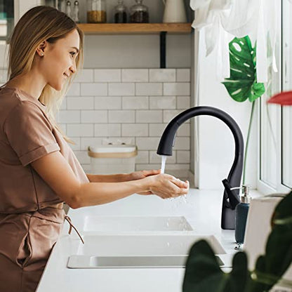 WOWOW Rv Kitchen Sink Faucet with Sprayer - Matte Black Kitchen Water Faucets with Pull Down Sprayer Laundry Sink Faucet, Single Handle Elegant Gooseneck Pull Out Black Faucets Black for Rv Farmhouse - color: Matte Black Faucet Kitchen, style: Kitchen Fau