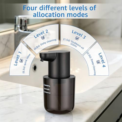 Automatic Soap Dispenser for Kitchen Sink - Wall-Mount & Countertop Black | Wall Mount Countertop, 4-Level Adjustable, Compact Transport Body, IPX5 - color: Black.l