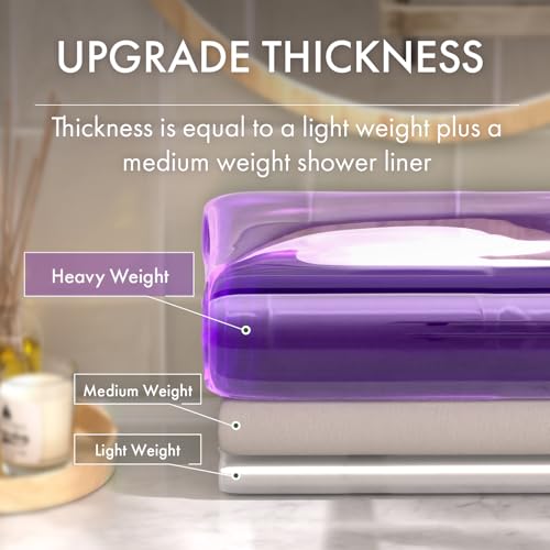 AmazerBath No Hook Shower Curtain and Liner 3-in-1, 8G Luxury Heavy Duty Clear Purple No Hook Shower Curtain Liner, 72x75 Cute EVA Bathroom Weighted Plastic Shower Curtain with 3 Heavyweight Stones - color: Rainbow Lavender
