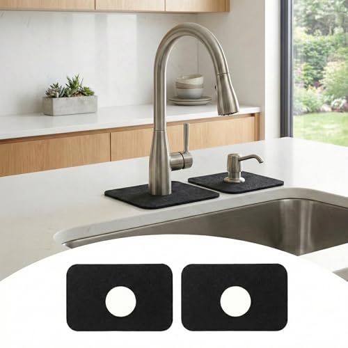 Small Faucet Mat for Kitchen Sink: 2PCS 9"Lx5.5"W Splash Guard | Mini Drip Catcher for Bathroom Laundry RV Bar Compact, Corner & Irregular Sink with 2, 3 Holes or Soap Dispenser - Black - color: Black