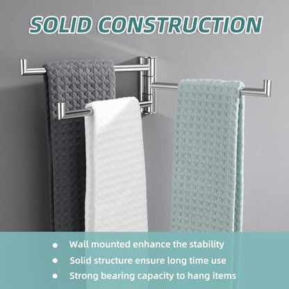 Swivel Towel Rack with 3-Arm, Polished Chrome, 304 Stainless Steel | Rustproof for Bathroom Kitchen RV, 180° Rotating Towel Bar, Fold-Flat Design, Hand Towels & Dish Rags, Drilling Mounted - color: Polished Chrome
