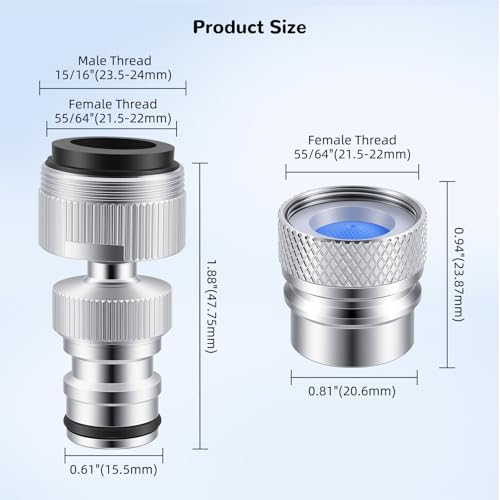 Hibbent 2 PACK Faucet to Dishwasher Adapter, Quick-Connect Dishwasher Snap-On Connection, with Swivel Ball Joint and Faucet Aerator, Male 15/16 Inch and Female 55/64 Inch, Chrome - color: Chrome