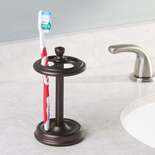 iDesign Metal Toothbrush Holder - Bathroom Cup for Bathroom Organization, The York Collection - 3.25" x 3.25" x 5.75", Bronze - color: Bronze, style: Pack of 1