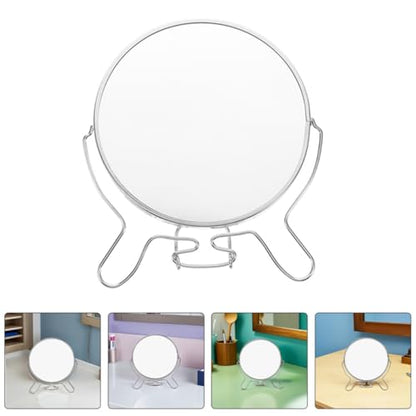 2pcs Double Sided Makeup Vanity Mirrors with Stand, 6-inch Round Lightweight Metal Frame and Glass, Foldable Swivel Tabletop Mirrors for Eyebrow Grooming at Home Use