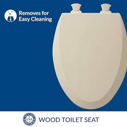 Bemis 1500EC 146 Almond Elongated Molded Wood Toilet Seat with Easy-Clean & Change Hinge - color: Almond, size: Elongated